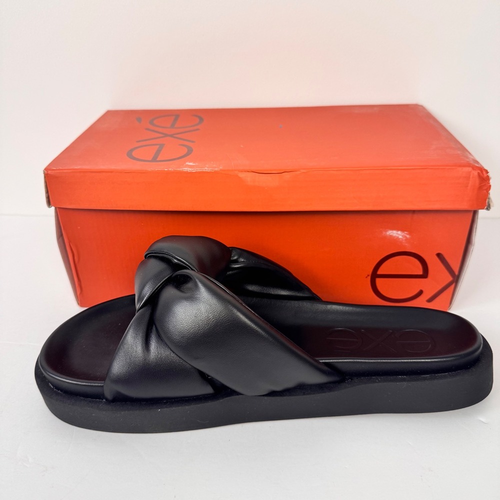 Exé Artemis-940 Sandals Women 11 Black Platform Knot Slide Comfort
